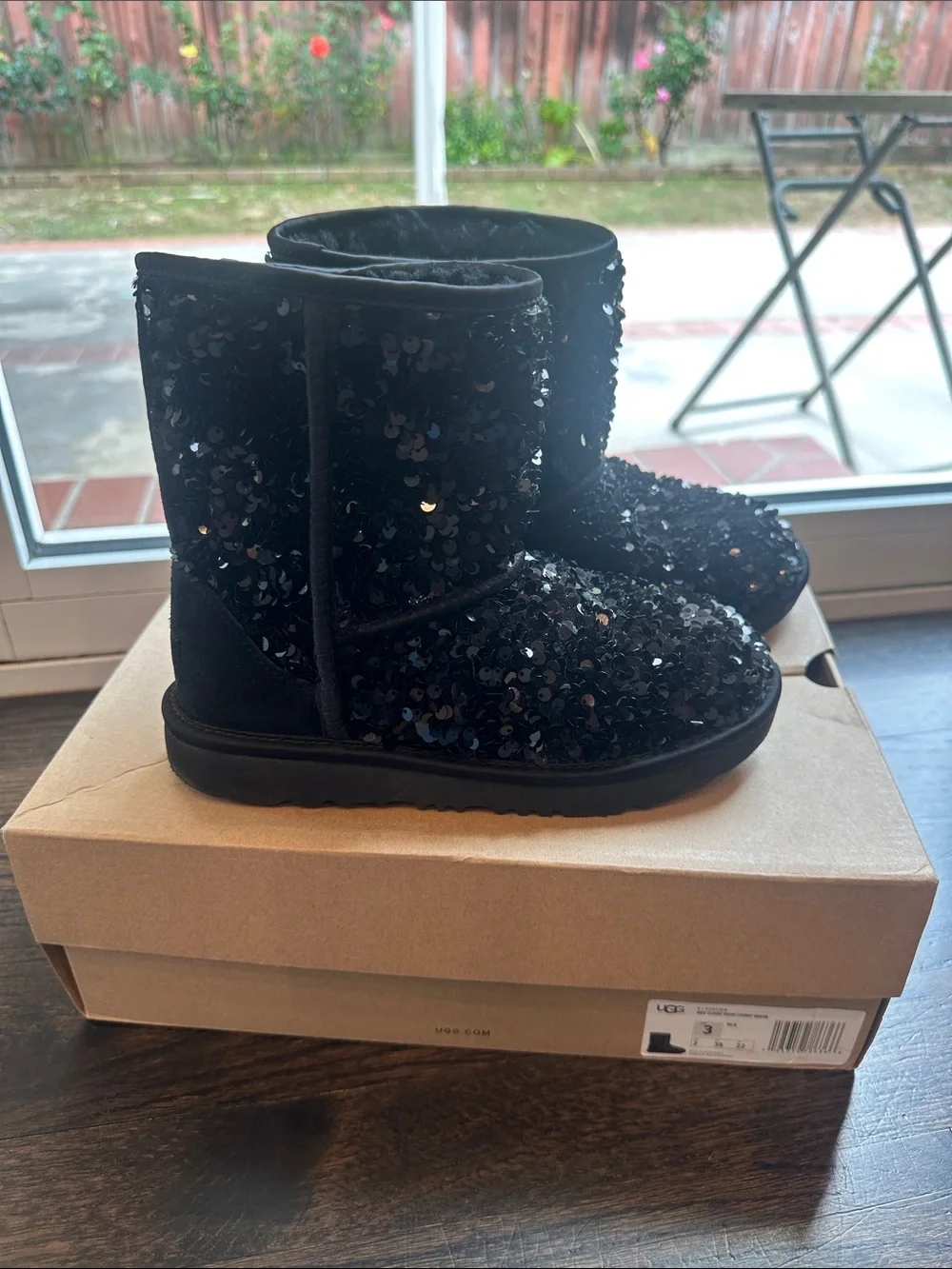 UGG Black Sequin Classic Short Kids Boot